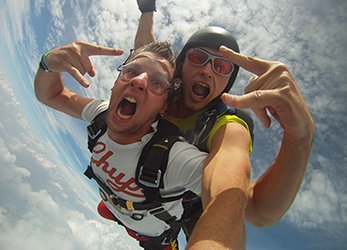 Tandem skydiving with handycam
